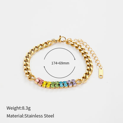 Colorful Zirconia Stainless Steel Bracelet