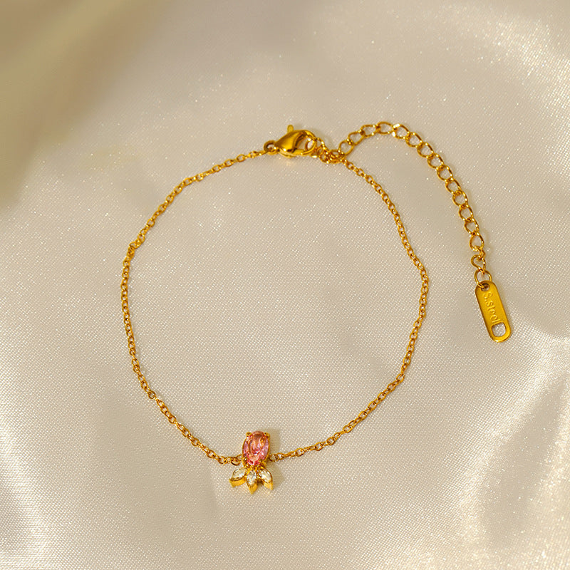 Pink Zirconia Stainless Steel Bracelet