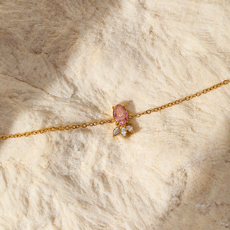 Pink Zirconia Stainless Steel Bracelet