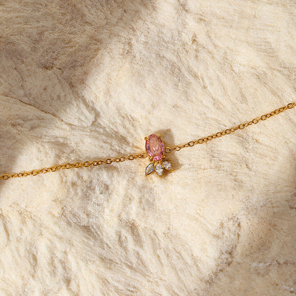 Pink Zirconia Stainless Steel Bracelet