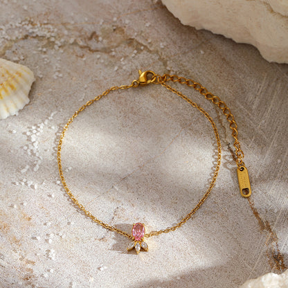 Pink Zirconia Stainless Steel Bracelet