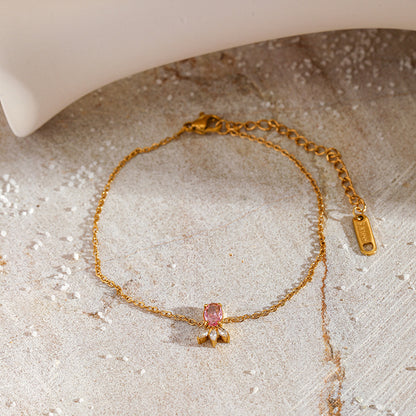 Pink Zirconia Stainless Steel Bracelet