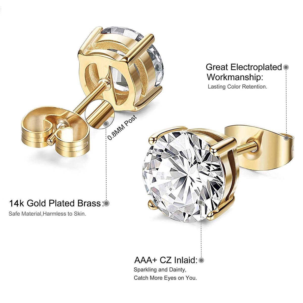 5-Pair 14K Gold Plated 925 Silver Earrings Set