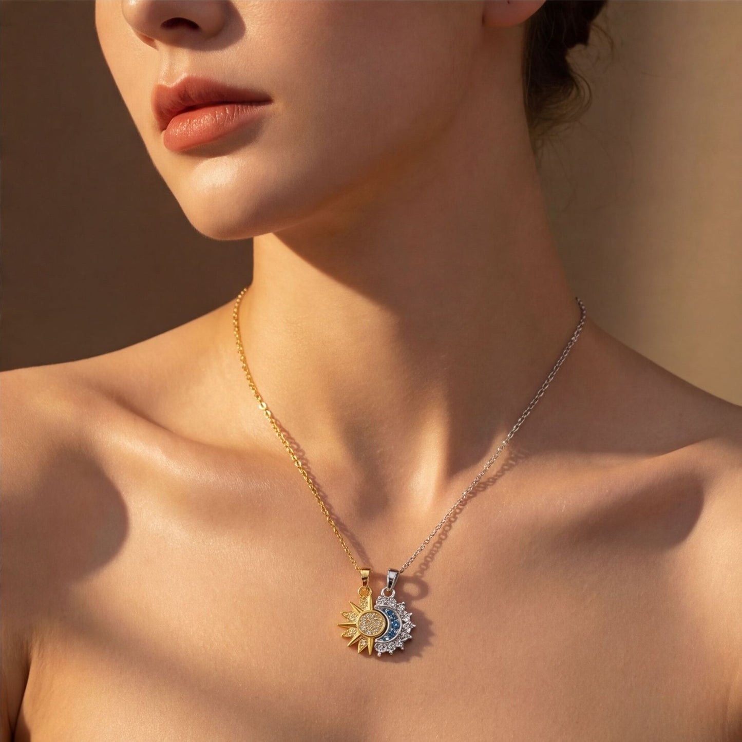 Women's Fashion Retro Sun Moon Stacked Necklace