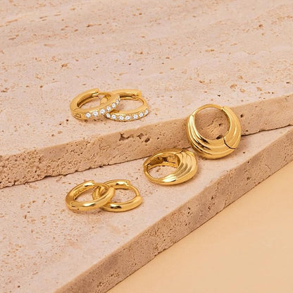 Gold Huggie Hoop Earrings Set for Women, Dainty Small Sterling Silver Earring for Multiple Piercing Hypoallergenic Jewelry, Trendy Twisted CZ Cartilage Earings for Women's Mother Gifts 3Pairs