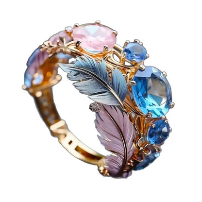 Ring with a relief-carved colourful flower design