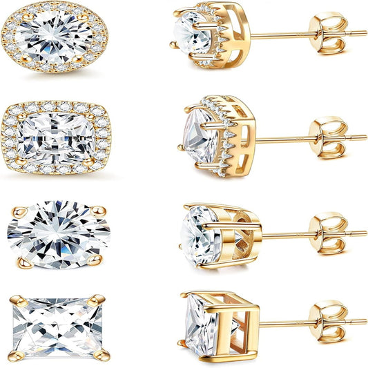 Gold-Tone Silver-Tone CZ Stud Earrings