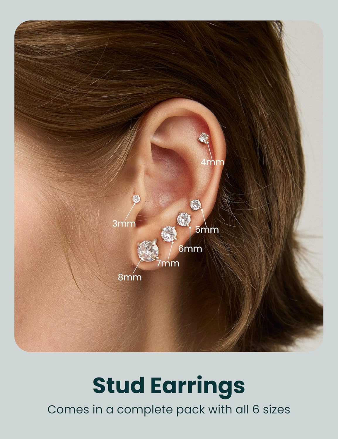 6-Pair CZ Stud Earrings Set