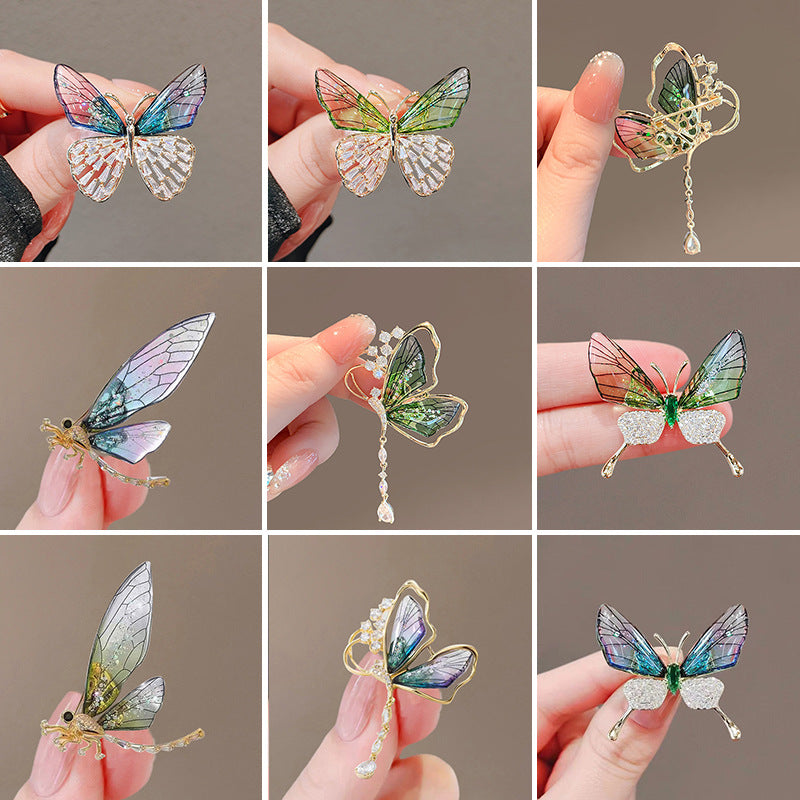 Green Butterfly Tassel Brooch