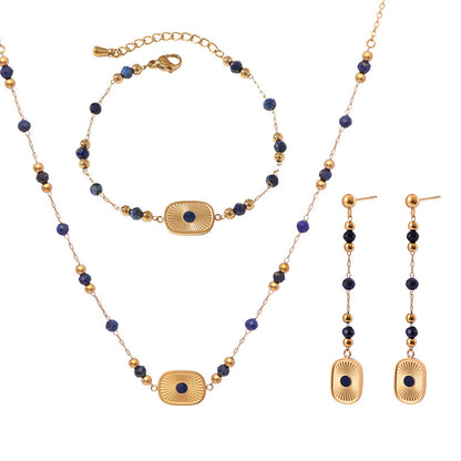 Jewellery Set: Natural Lapis Lazuli Bracelet, Long Tassel Earrings, Women’s Light Luxury Necklace with a Sophisticated Look