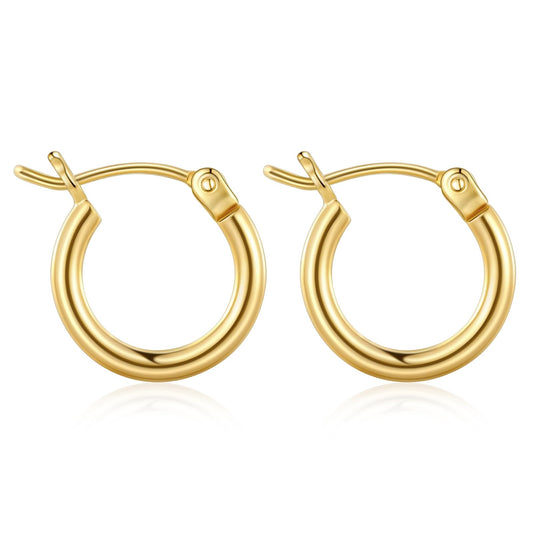 Gold Hoop Earrings for Women 14K Real Gold Plated Hoops with 925 Sterling Silver Post