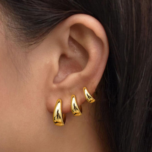 3-Pair Gold Chunky Hoop Earrings Set