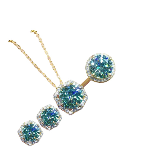Gold-plated imitation blue-green moissanite pendant