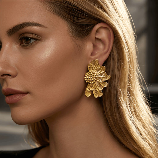 Gold Flower Vintage Stud Earrings