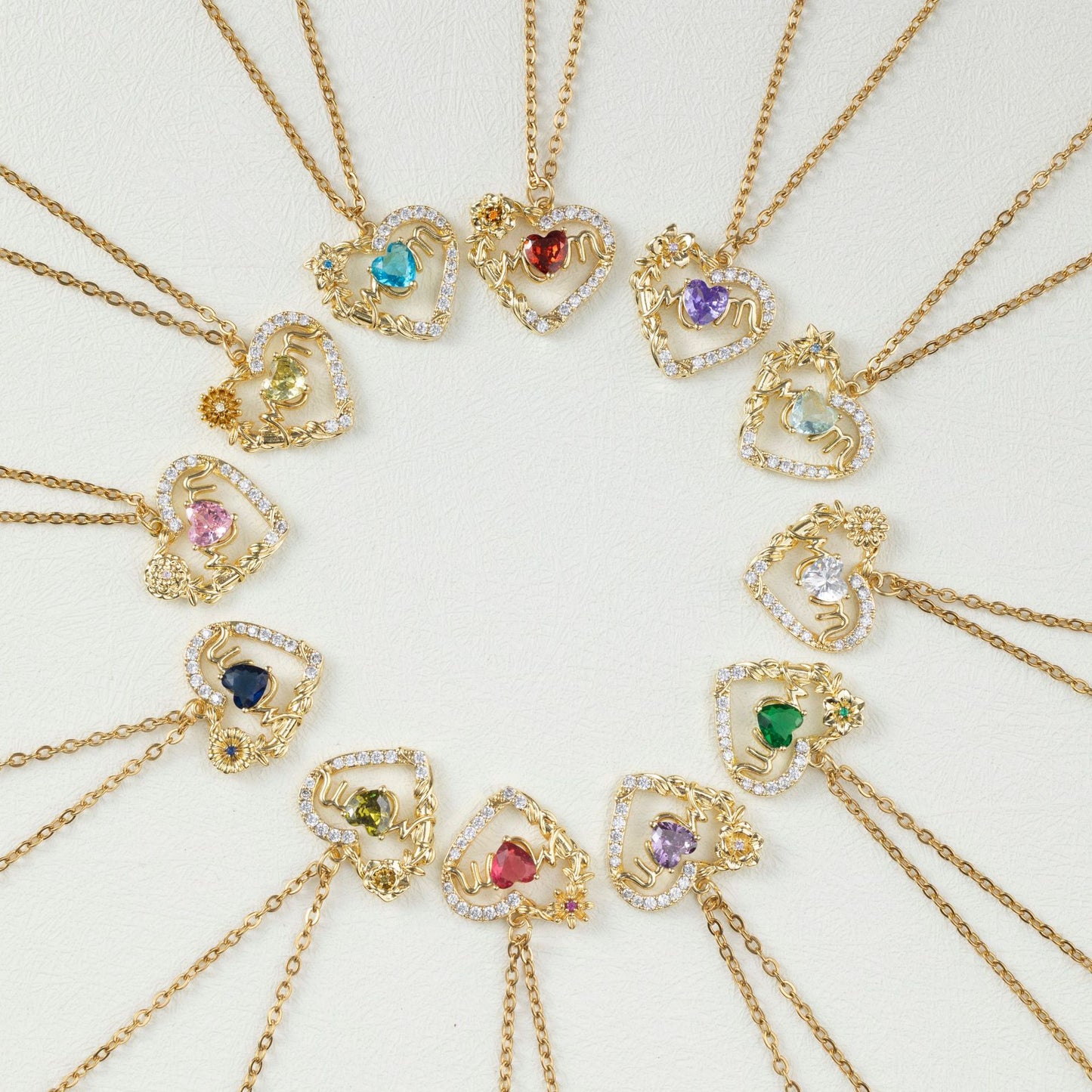 Women's Heart Pendant Necklace with Sparkling Zircons & 12 Birthstones