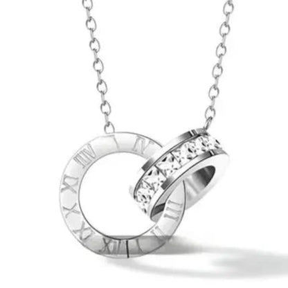 Interlocking Roman Numeral Necklace: 18K Gold-Plated Titanium Necklace with Diamonds for Women