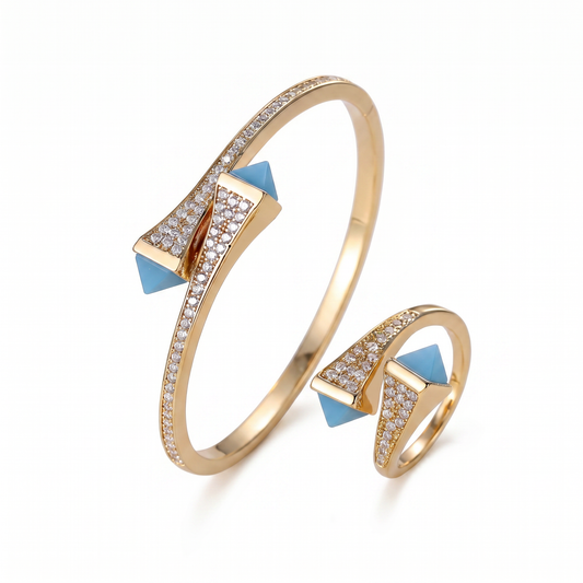 Light Luxury Niche Design Zircon Bracelet & Ring Set, Vintage Jewelry Set