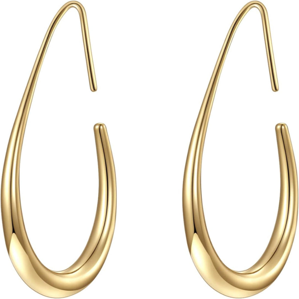 Gold-Tone White Teardrop Hoop Earrings