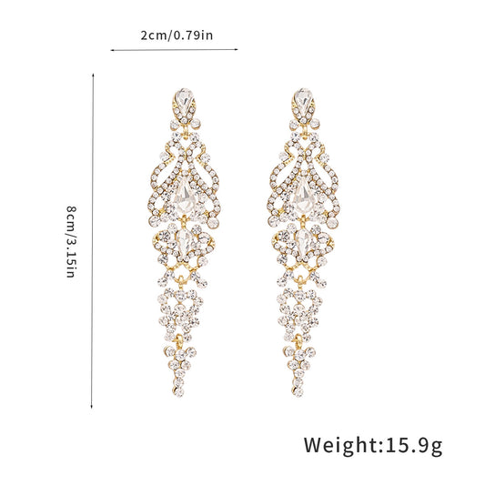 Luxury Diamond-Studded Teardrop Tassel Silver Stud Earrings