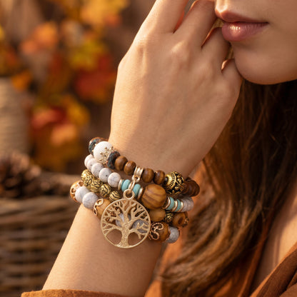 Boho Multi-Layer Stackable Beaded Stretch Bracelet, Bohemian Wrap Bracelet with Tassel & "I Love You" Charm