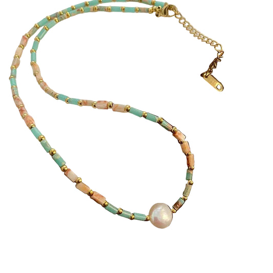 Fashionable collarbone chain with natural stone beads