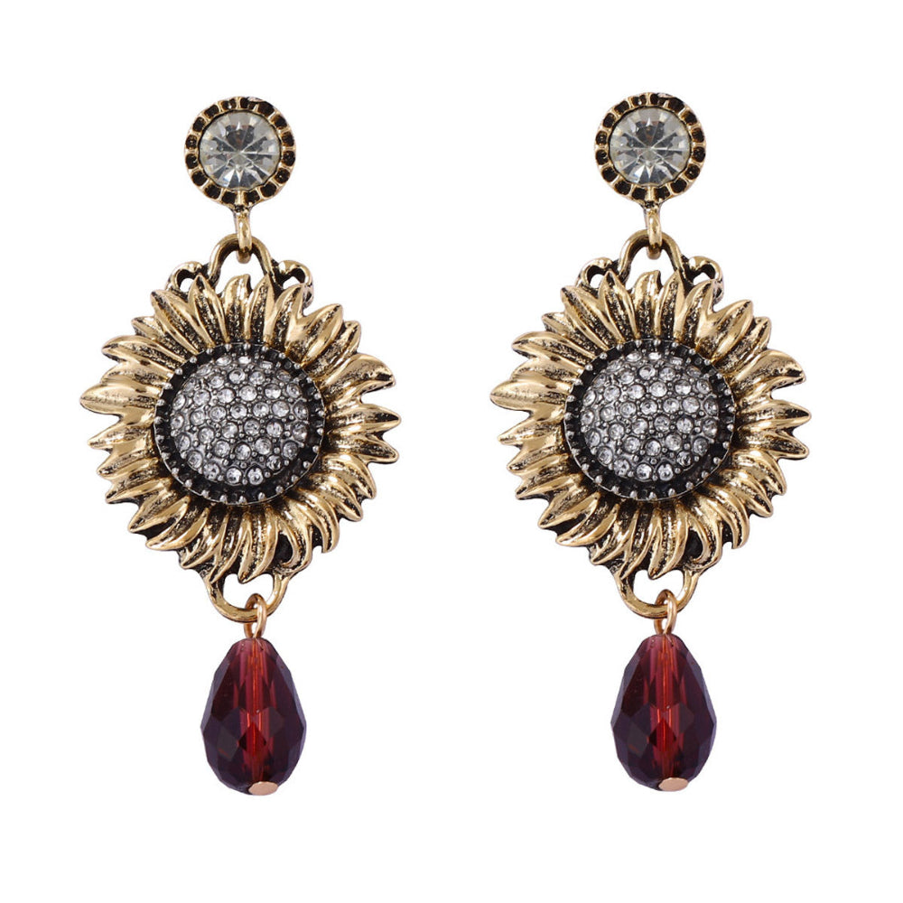 CZ Sunflower Drop Earrings