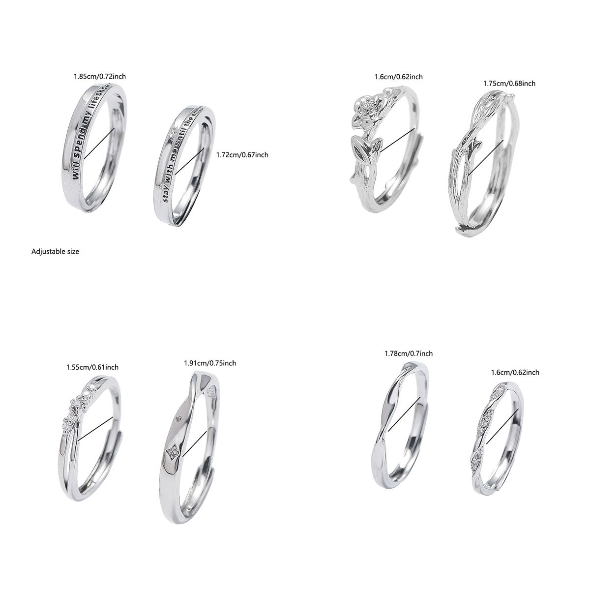 White Gold Adjustable Couple Ring