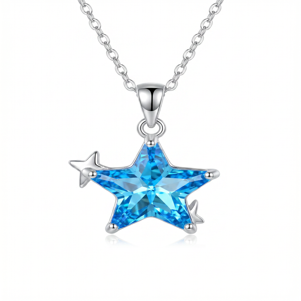 S925 Silver Blue CZ Star Necklace