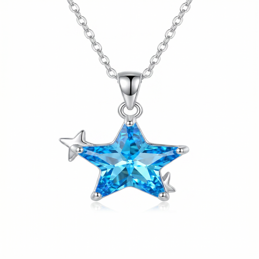 S925 Silver Blue CZ Star Necklace