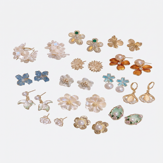 Sterling Silver S925 Needle Fresh Forest Style Flower Stud Earrings for Women, Vacation Style Light Luxury Minority Advanced Pearl Earrings