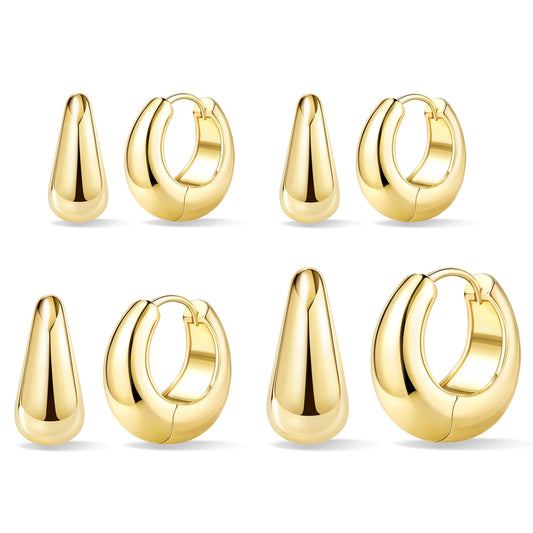 Small Sterling Silver Huggie Hoop Earrings Set for Women, Hypoallergenic 14K Gold Plated Hoops Stacks for Multiple Piercings, Dainty Cute Mini Lightweight Cartilage Studs Trendy Jewelry Gift