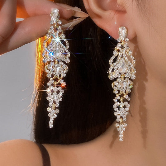 Silver Teardrop Tassel Stud Earrings