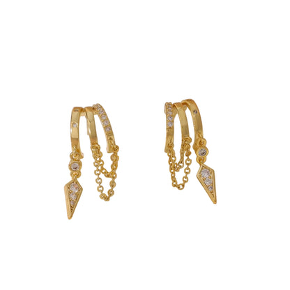 Dangle Earrings for Women,14k Gold Plated Triple Huggie Stud Earrings Cute Statement Chain Earring Dainty Drop Earrings for Women Trendy Gold Plated Jewelry