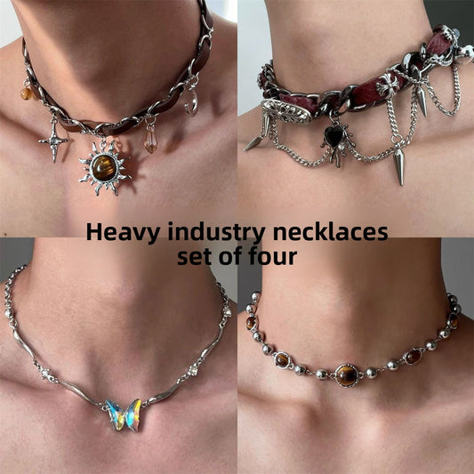 chocker缠绕铆钉金属皮革项圈克罗朋克爱心少女y2k亚文化小众项链