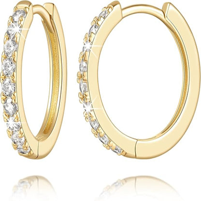 Turandoss Gold Hoop Earrings for Women, 14K Gold Plated Huggie Hoop Earrings Set Dainty CZ Earring Stacks for Multiple Piercing Jewelry