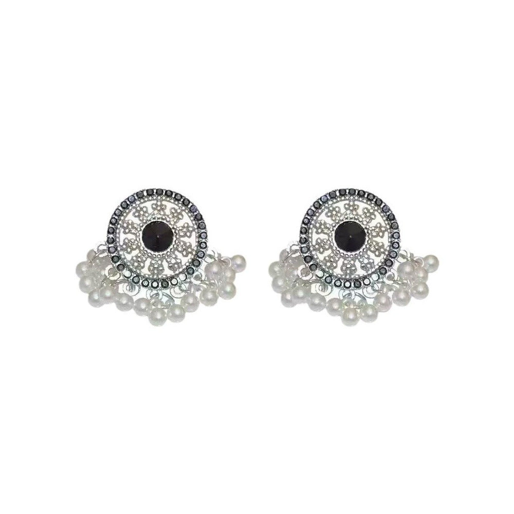 Silver Pearl Tassel Drop Earrings