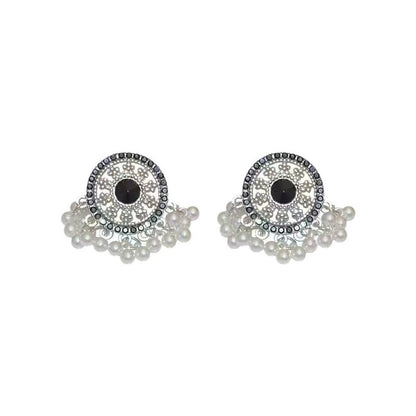 Silver Pearl Tassel Drop Earrings