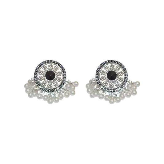 Silver Pearl Tassel Drop Earrings