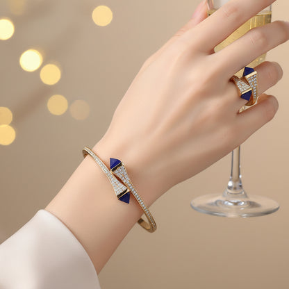 Light Luxury Niche Design Zircon Bracelet & Ring Set, Vintage Jewelry Set